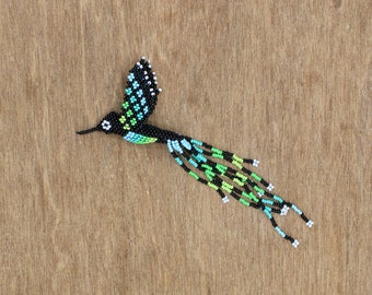 Beaded hummingbird pattern (black and multi-colour)