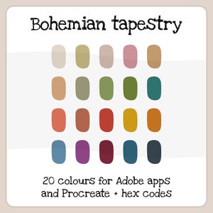 Arazzo boho, una tavolozza di 20 campioni di colore in tonalità boho per le app Adobe e Procreate - include i codici esadecimali (download digitale)