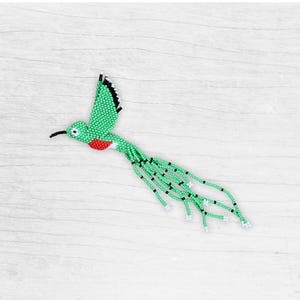 Kralenpatroon kolibrie, zelfstudie dierenornament 3D, digitale downloadinstructies, groen, rood en wit