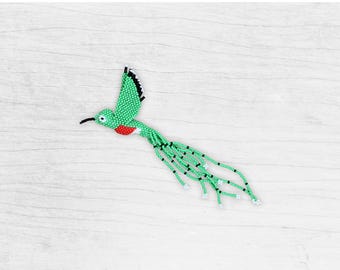 Beaded hummingbird pattern, 3D animal ornament tutorial, Digital download instructions, Green red and white