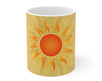 Sun Mug Design, celestial-themed, orange and yellow sun mug 11 oz Coffee or tea mug