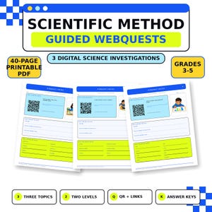 WebQuest zur wissenschaftlichen Methode (Klassen 3-5), 3 digitale Forschungsaktivitäten im Bereich Naturwissenschaften, Variablen, Daten und CER (druckbare PDF-Datei)