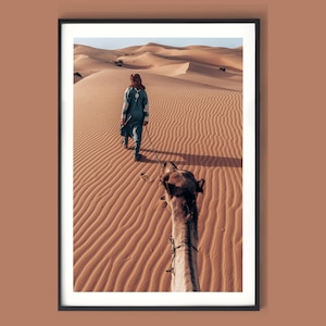Stampa del deserto del Sahara del Marocco – Poster da parete con cammello in Africa, decorazione da scaricare digitalmente per soggiorno o ufficio