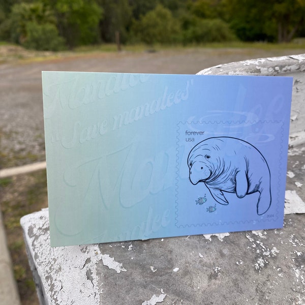 Manatee Postcard | 2024 manatee stamp match | save the manatees | postage stamp