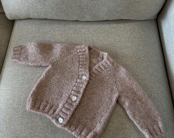 Hand Knit Alpaca Baby Cardigan – Soft Hypoallergenic Neutral Sweater (3-6 Months)