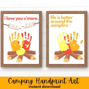Camping Handprint Art - S&#39;more Printable Craft Templates, Keepsake for Babies, Toddlers, Preschoolers, and Daycare