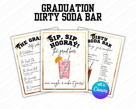 Graduation Dirty Soda Bar Kit Editable Canva Template, Grad Party Drink Menu, Soda Bar Signs, Senior Celebration Decor
