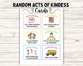 Printable Random Acts of Kindness Cards, Be Kind Lunch Box Notes, Kindness Challenge Tags