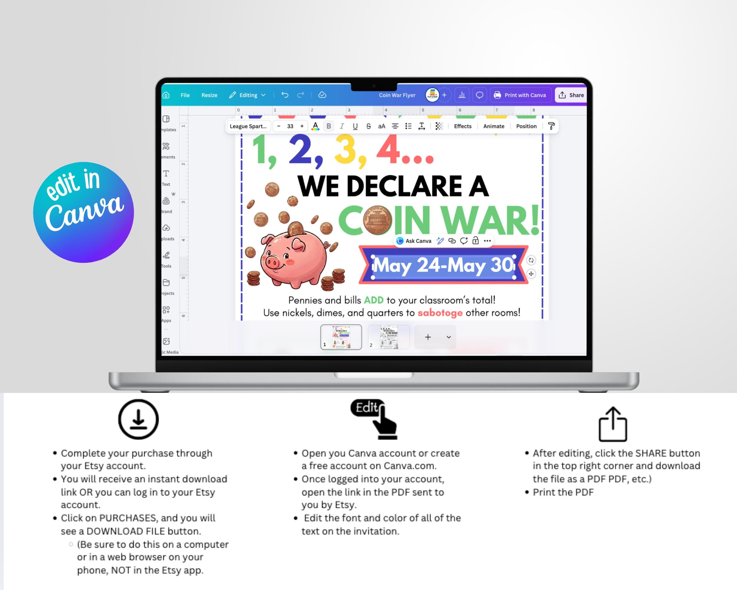 Editable Coin Editable Coin War Fundraiser Flyer Template, Penny War School Event ...