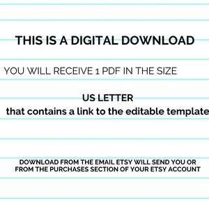 May include: Digital download information on a lined paper background. Text includes "THIS IS A DIGITAL DOWNLOAD", "YOU WILL RECEIVE 1 PDF IN THE SIZE US LETTER", and instructions to download from Etsy.