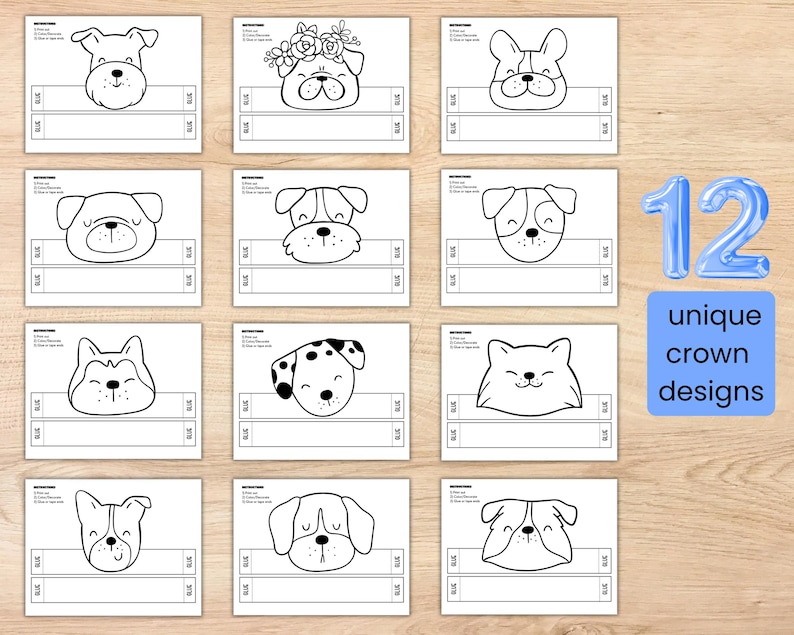 Printable Puppy Crowns, Kids Coloring Craft, DIY Dog Themed Birthday ...