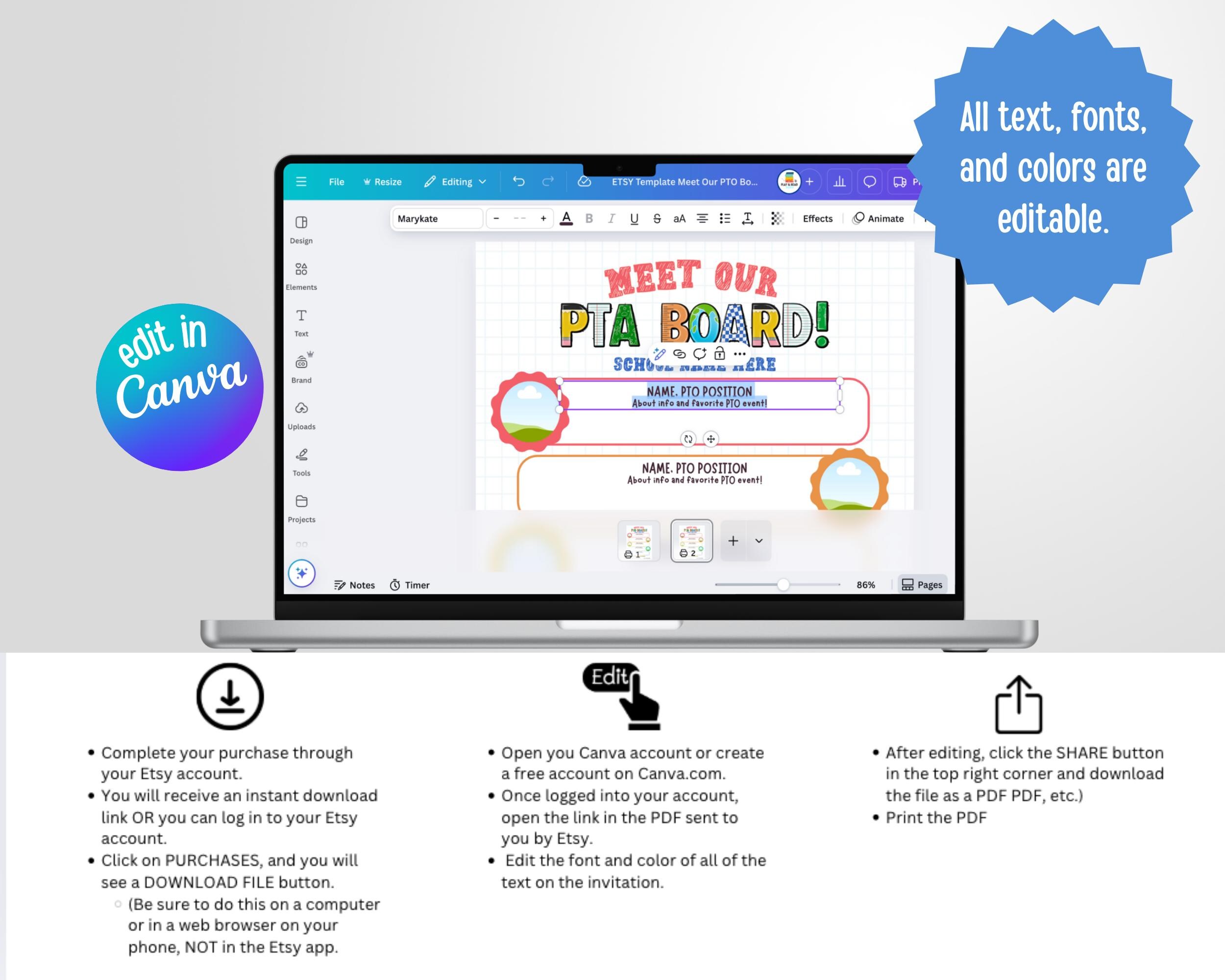 Editable Meet the PTO or PTA Board Flyer Template, Introductions for ...