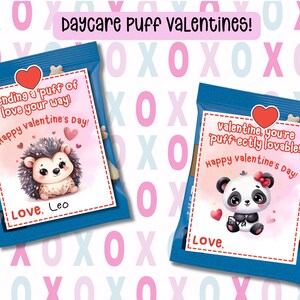 Bebé Animal San Valentín para bebés y niños pequeños, Guardería San Valentín con golosina, Lindos animales bebés, Etiqueta de bocadillo de hojaldre de cereales