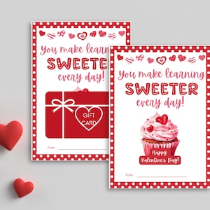 Porte-cartes cadeau enseignant pour la Saint-Valentin, Saint-Valentin à imprimer pour les enseignants, cadeau de garderie Vday, appréciation de l'enseignant, apprentissage doux