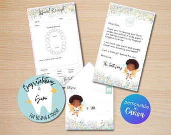 Whimsical Boy Tooth Fairy Kit with Editable Letter and Envelope Set
