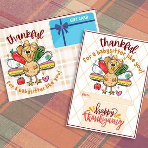 Porte-cartes cadeau pour baby-sitter pour Thanksgiving, étiquette imprimable pour carte-cadeau de gratitude pour baby-sitters, nounous et assistantes maternelles
