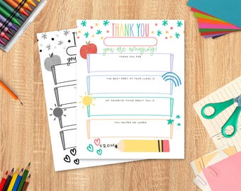 Tarjeta de agradecimiento para maestros imprimible, tarjeta de agradecimiento de fin de año para maestros de estudiantes, carta para completar para maestros, actividad de clase para la semana del maestro