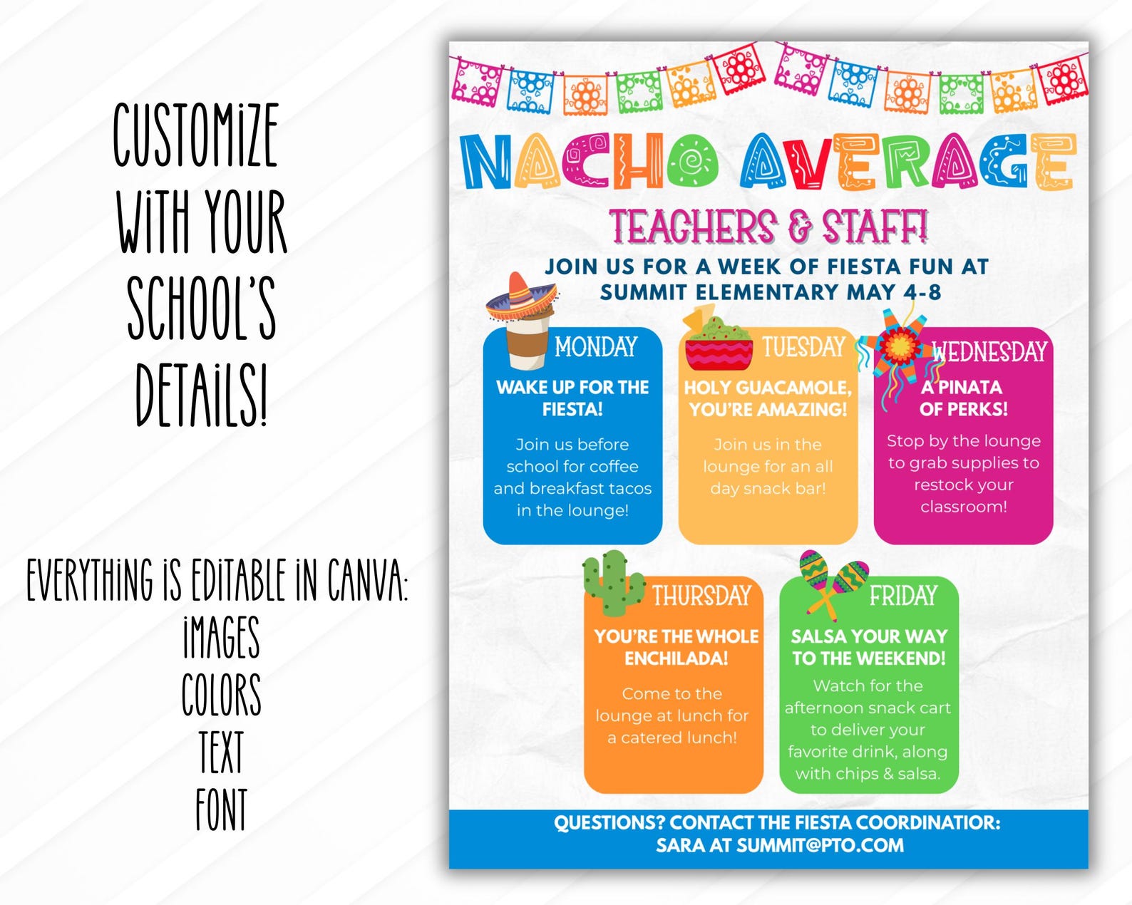 Nacho Average Teacher Appreciation Itinerary Editable Template, Fiesta ...