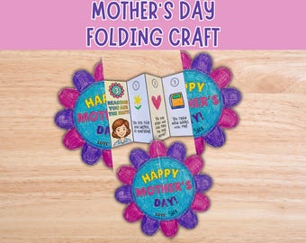 Manualidad plegable para el Día de la Madre, tarjeta de acordeón floral, regalo para colorear para niños, actividad para el aula, recuerdo para la abuela.