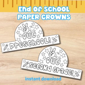 Corona di carta Peace Out School, dalla scuola materna alla terza elementare, lavoretto da colorare per bambini, attività di fine anno per la scuola domestica, l'asilo nido, la scuola materna e la scuola elementare.