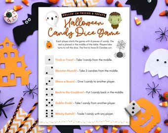 Halloween Candy Dice Game, Halloween Classroom Party, Family Game Night