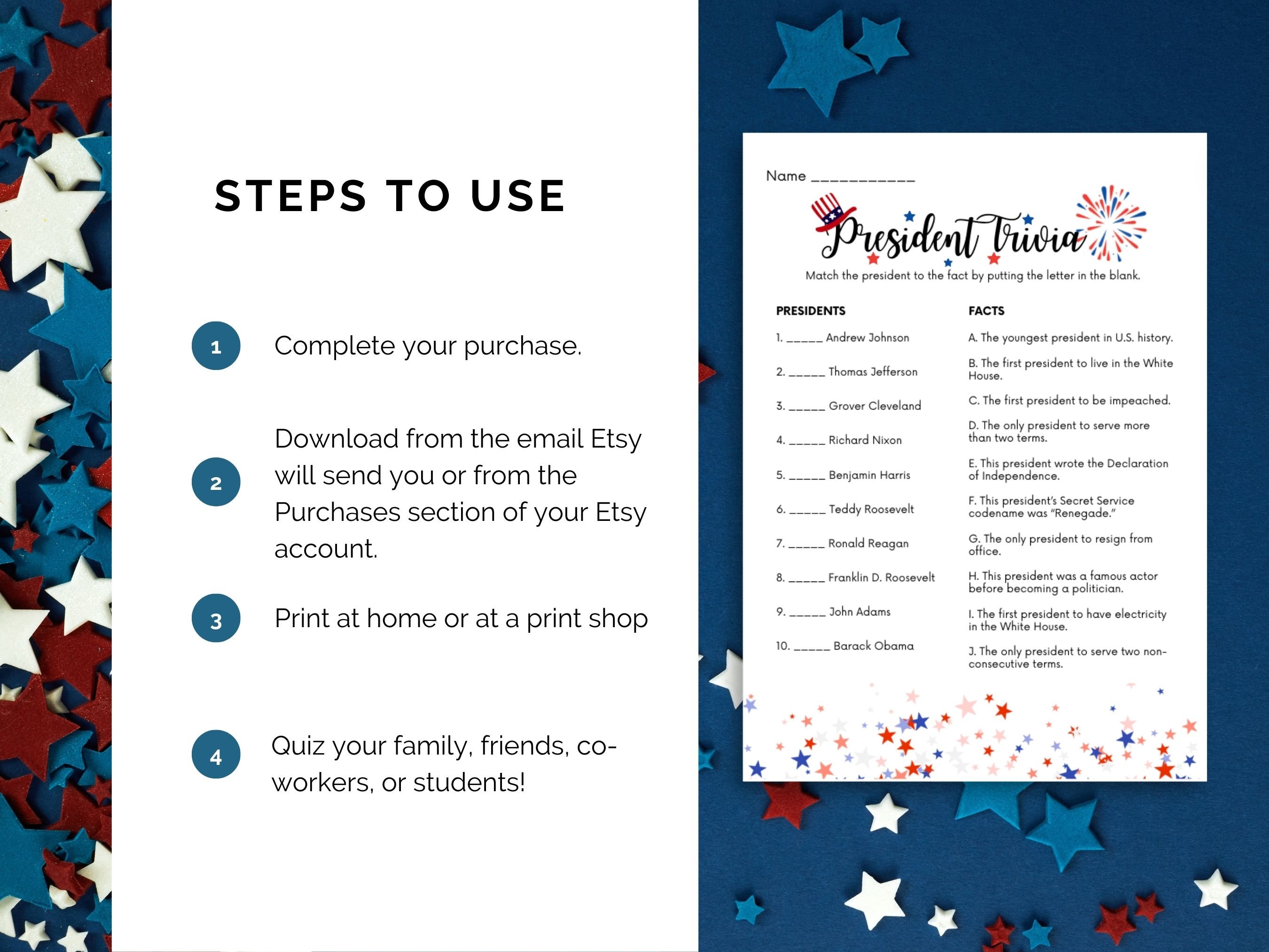 Presidents Day Trivia Game, Printable Presidential Trivia, US President ...