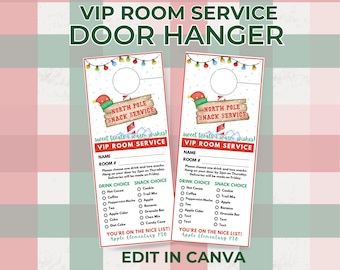 Holiday Teacher VIP Room Service Template for Christmas Staff Appreciation Gifts, North Pole Snack Service Door Hanger, PTA PTO Ideas
