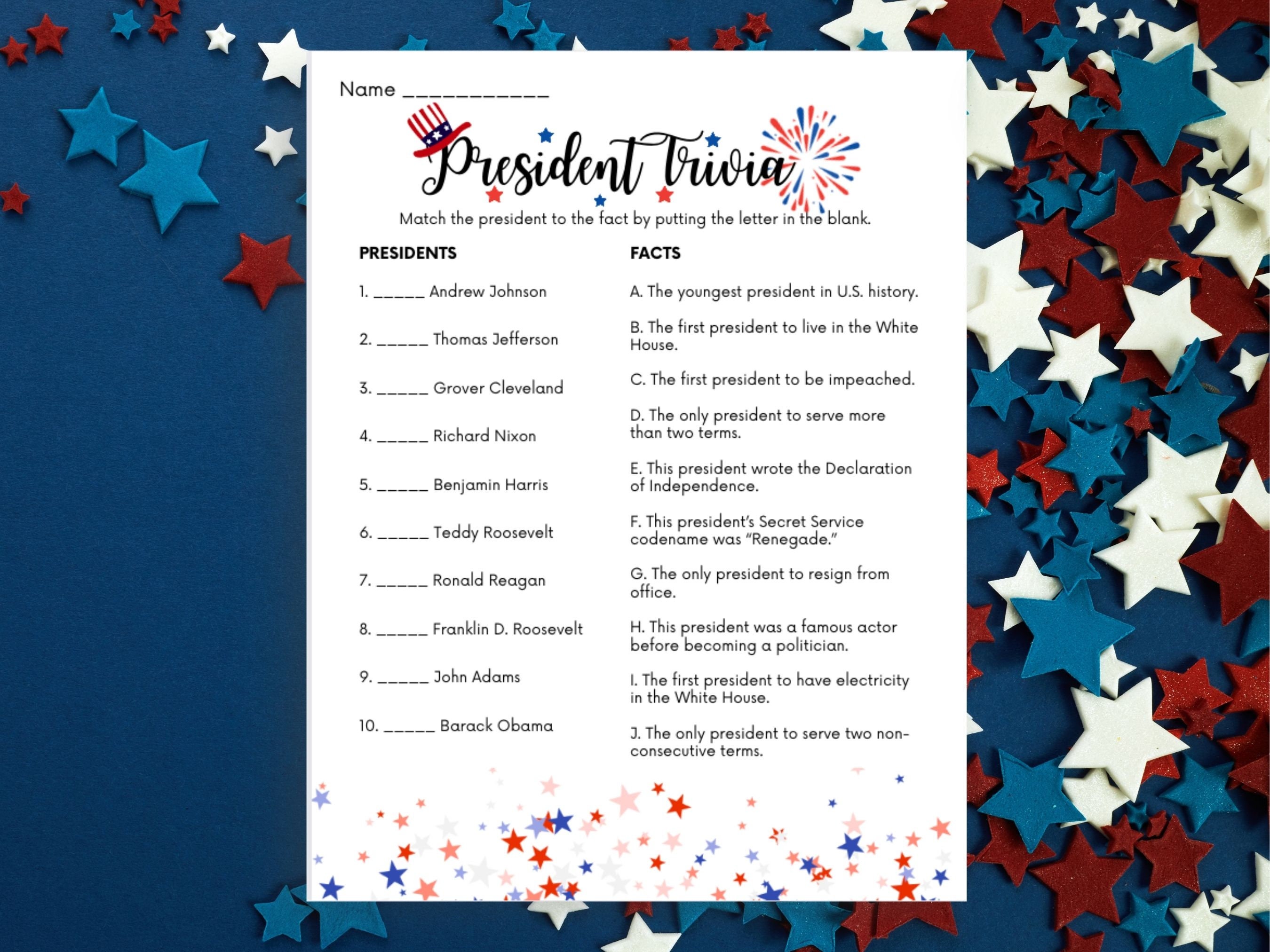 Presidents Day Trivia Game, Printable Presidential Trivia, US President ...