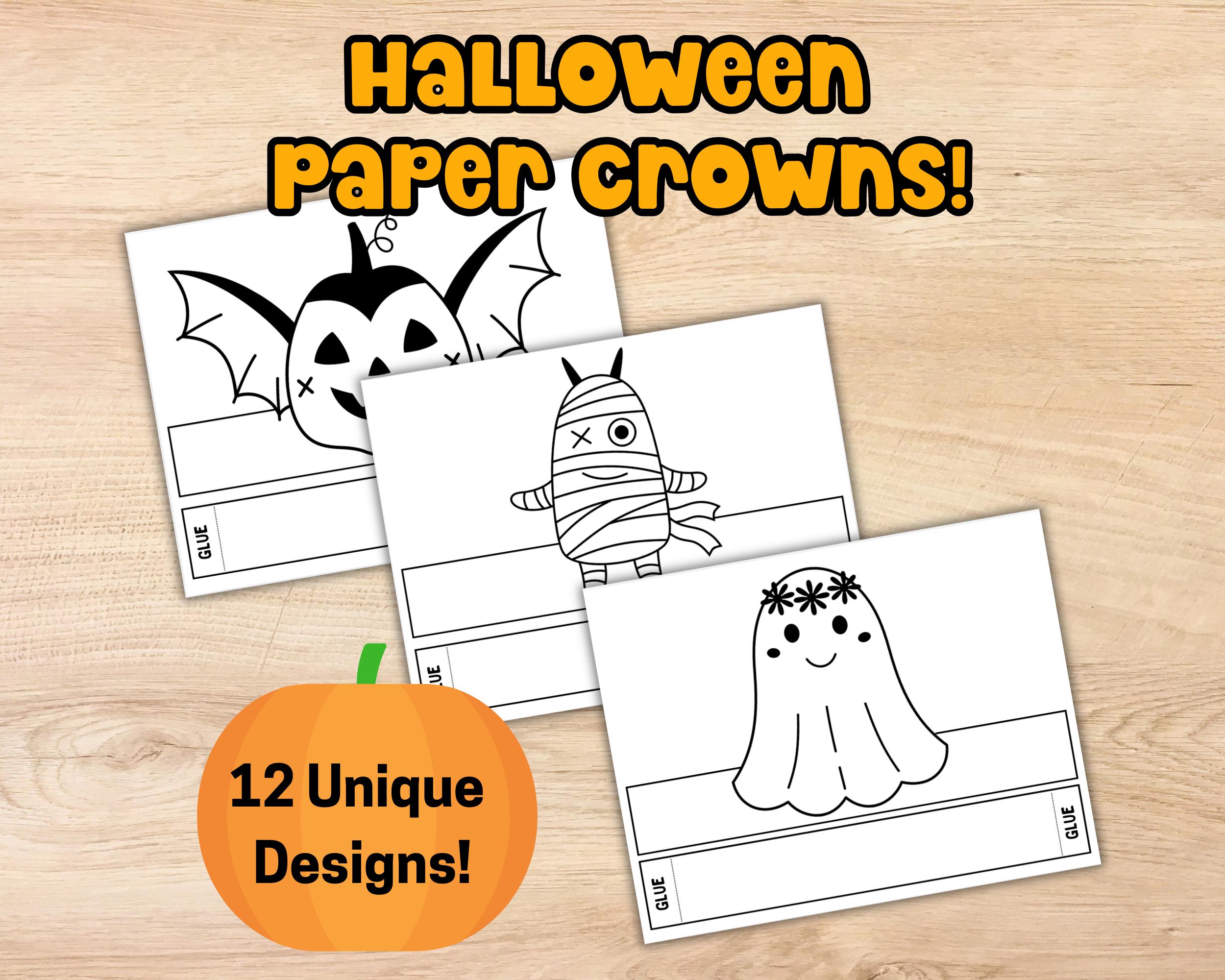 Halloween Paper Crown Coloring Craft: Kids Party Activity (digital ...