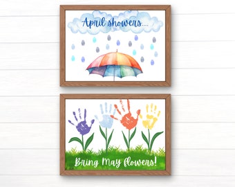 Arte de huellas de manos de primavera: Recuerdo de lluvias de abril y flores de mayo (descarga digital)