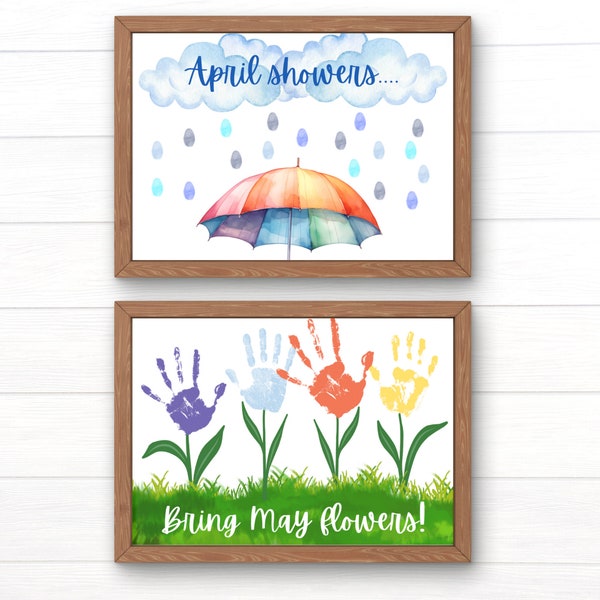Spring Handprint Art Project, April Showers Bring May Flowers Printable Craft, Keepsake Gift for Preschool, Daycare, and Toddler Activity