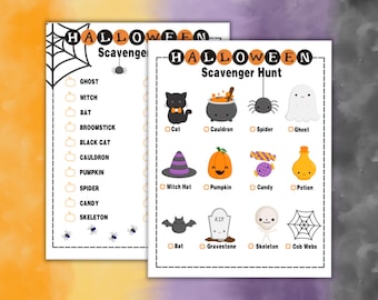 Gra w poszukiwanie skarbów na Halloween do druku, gra na Halloween do użytku wewnątrz i na zewnątrz dla dzieci i nastolatków