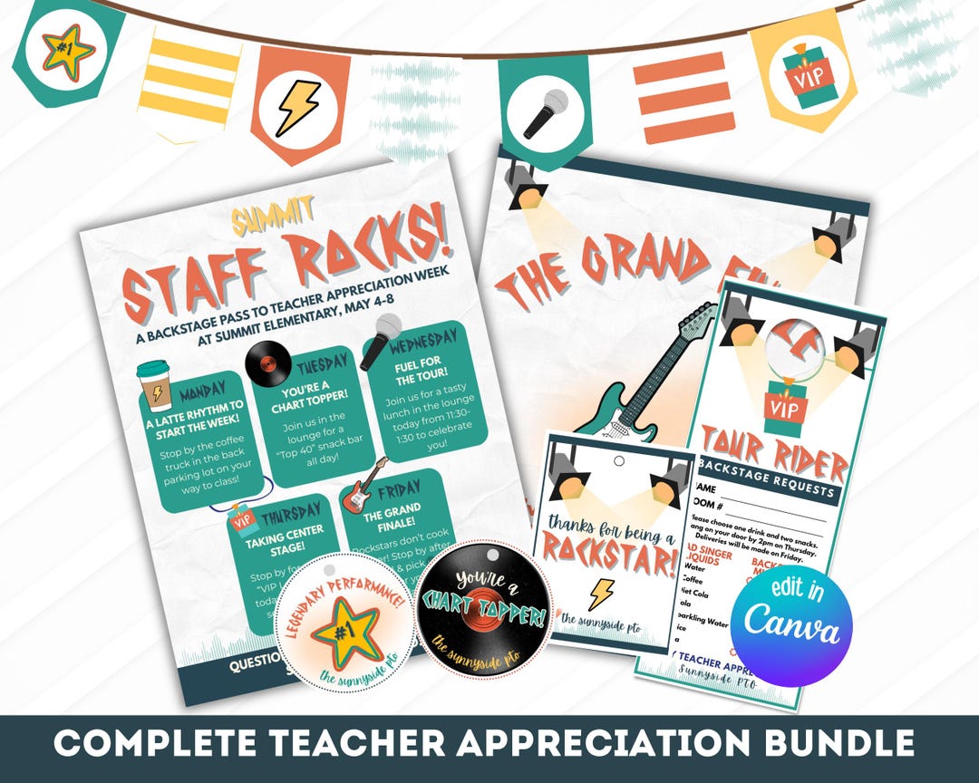 Staff Rocks Appreciation Week 2026 Editable Bundle, Rockstar Theme PTO ...