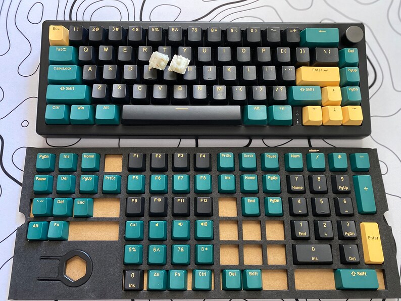 Mechanical Keyboard Rows Custom GMK67 Mechanical Keyboard: Black, Teal & Yellow, Gateron Milky ...