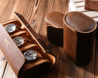 Caja de viaje de rollo de reloj de cuero personalizada para hombres y mujeres, regalo de novio personalizado, regalo de caja de reloj grabado, regalo de viaje para hombres, marido, él