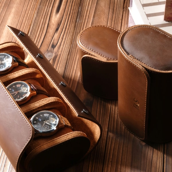 Personalisiertes Leder-Uhrenrollen-Reiseetui für Männer und Frauen, individuelles Geschenk für den Bräutigam, graviertes Uhrenetui, Reisegeschenk für Männer, Ehemann, Ihn