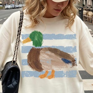 Vintage Retro Mallard Comfort Colors®, Vintage 90's Painted Duck T-Shirt, Striped Duck Tee, Nature Tee, Coastal Aesthetic Shirt, Duck Gift Ivory