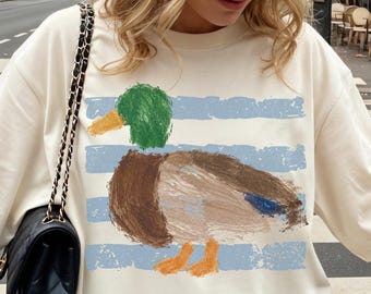 Vintage Retro Mallard Comfort Colors®, Vintage 90's Painted Duck T-Shirt, Striped Duck Tee, Nature Tee, Coastal Aesthetic Shirt, Duck Gift