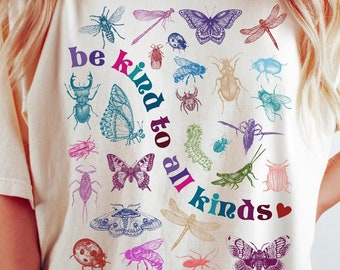 Be Kind to All Kinds Comfort Colors® Shirt, Butterfly Moths Bugs and Insects Tshirt, Oversized Nature Aesthetic Graphic Retro Vintage Tshirt