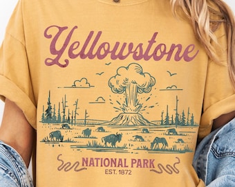 Vintage Yellowstone National Park Comfort Colors® T-Shirt, Retro National Park Graphic Tee, Nature Tee, Granola Shirt, Boho Yellowstone Tee