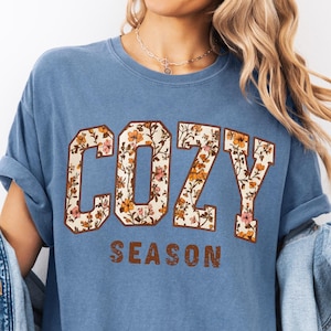 Cozy Season Comfort Colors® Shirt, Retro Fall Floral Tshirt, Autumn Vibes Shirt, Fall Season Graphic Tee, Vintage Fall Aesthetic Shirt