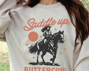 Retro Cowgirl Sweatshirt, Saddle Up Buttercup, Country Western Shirt
