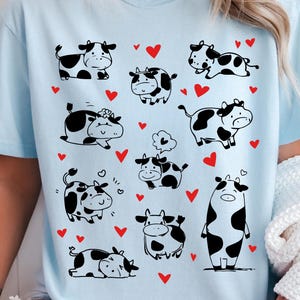 Retro Cow Lover Comfort Colors® Shirt, Funny Cow Tshirt, Oversized Shirt, Aesthetic Graphic Retro Cow Hearts T Shirt, Cow Gift, Cow Tee