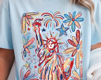 Retro 4th July Statue of Liberty Comfort Colors® T-Shirt, America USA Shirt, America 4th July Tshirt, Vintage 4th Of July Tee