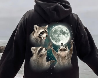 Racoons Howling at the Moon Hoodie, Funny Unisex Sweatshirt