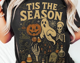 Retro Halloween Comfort Colors® Shirt, Tis' the Season, Vintage Halloween Aesthetic, Women's Halloween Shirt, Pumpkin Ghost Graphic Tee
