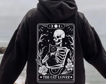 Cat Lover Tarot Card Hoodie, Funny Cat Shirt, Cat Lover Gift, Oversized Hoodie, Aesthetic Graphic Retro Vintage Shirt, Cat Lover Sweatshirt