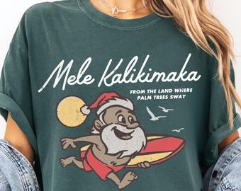 Retro Mele Kalikimaka Christmas Comfort Colors® Shirt, Vintage Christmas Shirt, Hawaiian Christmas Shirt, Merry Christmas Tee, Vacation Tee
