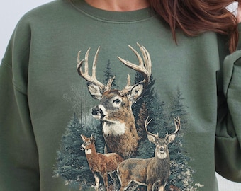 Vintage Deer Sweatshirt: Unisex Retro Nature Shirt, Deer Hunting Aesthetic, Outdoorsy Aesthetic Graphic Sweatshirt