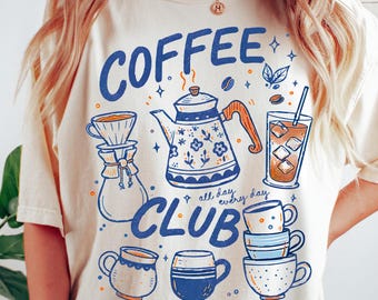 Vintage Coffee Club Comfort Colors® T-Shirt, Retro Coffee Shirt, Trendy Iced Coffee Graphic Tee, Thrifted Preppy Espresso Tshirt